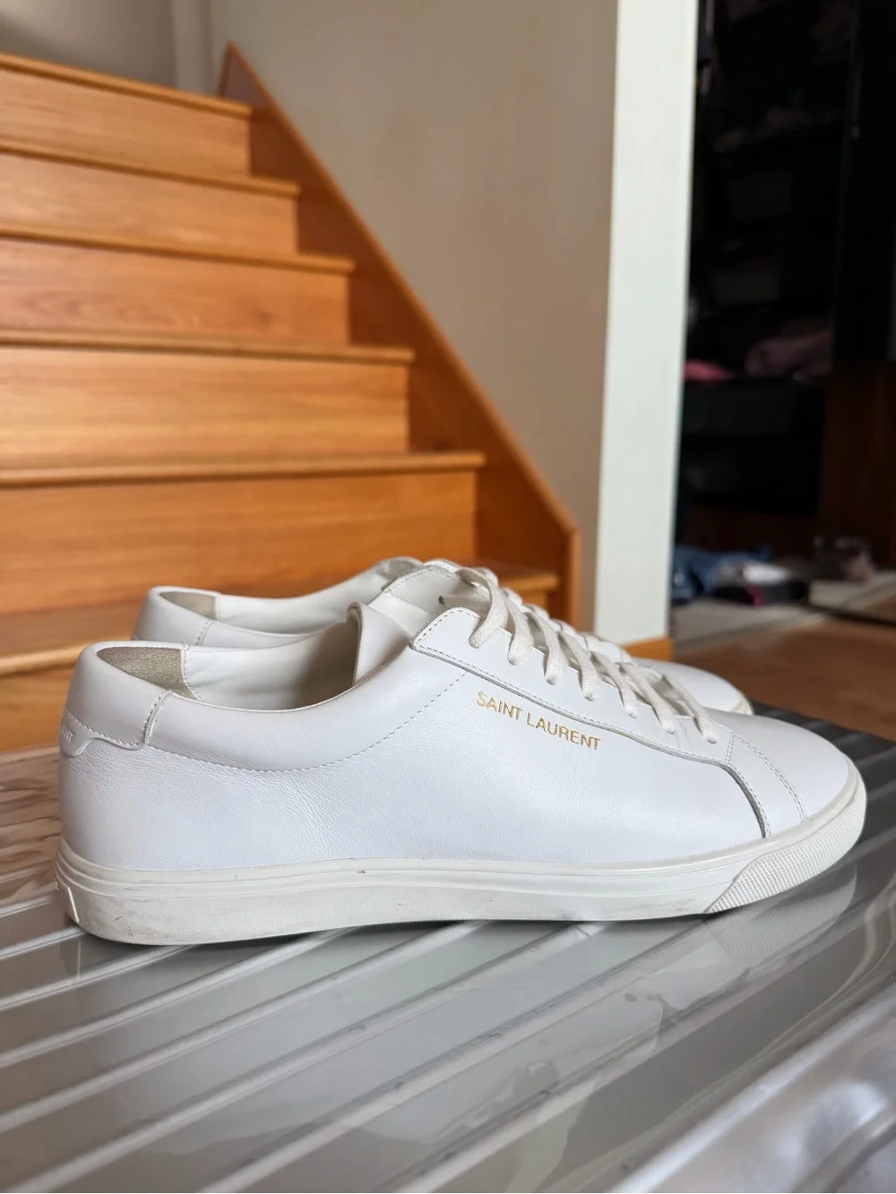 *Andy Sneakers*Saint Laurent White Leather Low-Top Sneakers